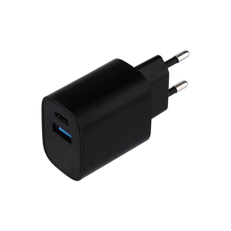 Устройство зарядное сетевое USB + Type-C 5В 2.4А черн.  16-0297