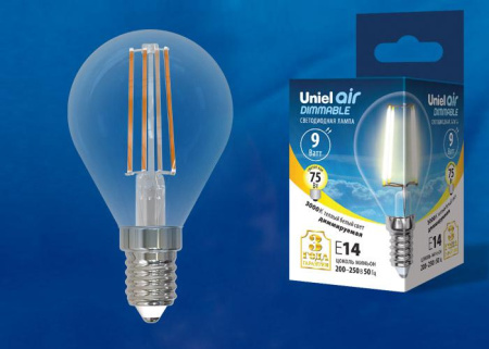 Лампа светодиодная LED-G45-9W/3000K/E14/CL/DIM GLA01TR Air диммир. картон  UL-00005191