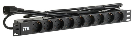 Блок розеток 9 мест PDU (немец. станд.) DIN 49440 ПВХ профиль 1U шнур 2м; вилка IEC 320 C14; черн.  PH22-9D2-P