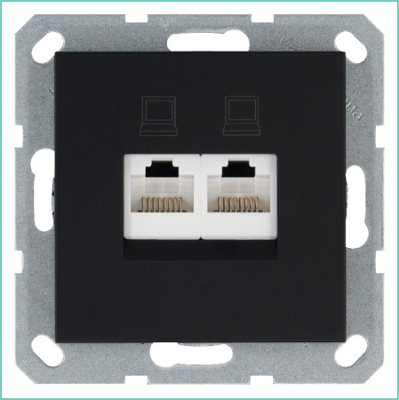 Розетка компьютерная 2-м RJ45 IP20 кат. 6 механизм черн. матовый soft touch  G6108PB