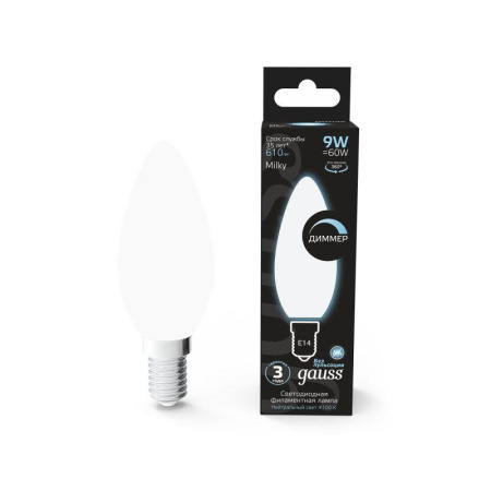 Лампа светодиодная филаментная Black Filament 9Вт свеча матовая 4100К нейтр. бел. E14 610лм диммир.  103201209-D