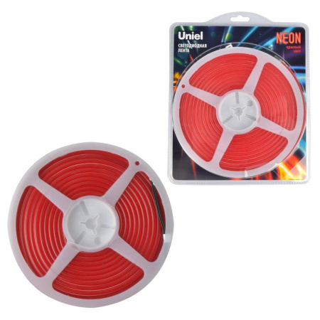 Лента светодиодная гибкая ULS-N01-2835-120LED/m-6mm-IP67-DC12V-9W/m-5M-RED NEON (блист. 5м) свет красн.  UL-00009087