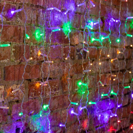Гирлянда светодиодная "Светодиодный Дождь" 2х1.5м 192LED RGB мультиколор 28Вт 230В IP65 постоян. свечение провод силикон. прозр.  235-309-6