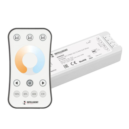 Диммер SMART-SET-PWM-102-72-MIX-SUF White (12-24В 2х5А ПДУ RING 10кн 2.4G) IP20 пластик  036184