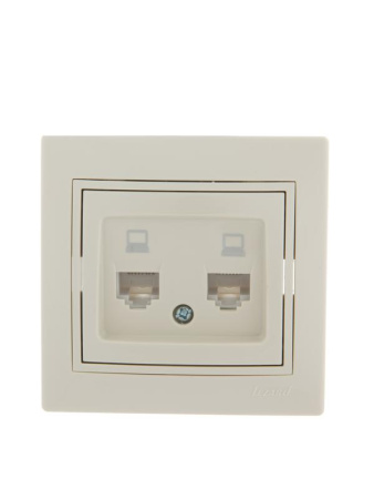 Розетка компьютерная 2-м СП Mira RJ45 16А IP20 со вставкой крем.  701-0303-141