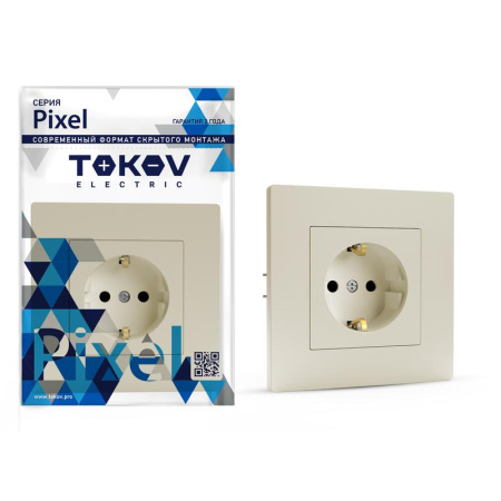 Розетка 1-м СП Pixel 16А IP20 с заземл. защ. шторки в сборе беж.  TKE-PX-R1FZSF-C02