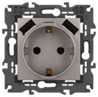 Розетка ЭРА Elegance 14-4109-16 2P+E 16A-250В штор. с 2xUSB 5В-3А титан  Б0065775 Розетка ЭРА Elegance 14-4109-16 2P+E 16A-250В штор. с 2xUSB 5В-3А титан  Б0065775