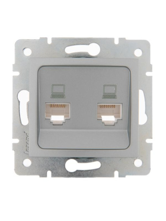 Розетка компьютерная + телефонная 2-м СП Karina RJ45 + RJ11 механизм матов. серебр.  707-4388-143