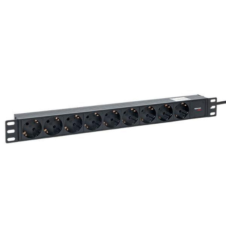Блок PDU TERACOM PRO 19дюйм 1U 10А/250В 9 роз. Schuko шнур 2м 3х1.5кв.мм вилка C14 корпус пластик черн.  TRP-HPD-PL-10A-9SH-2MC14
