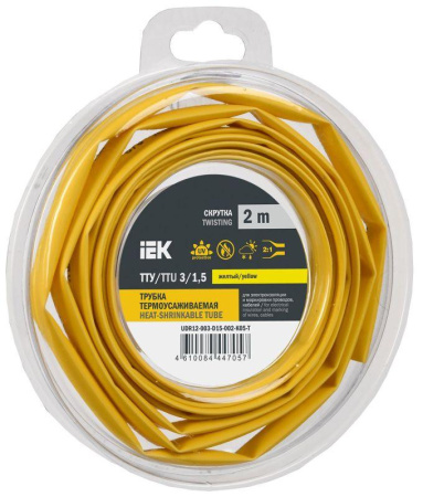 Трубка термоусадочная ТТУ нг-LS 3/1.5 желт. (уп.2м)  UDR12-003-D15-002-K05-T
