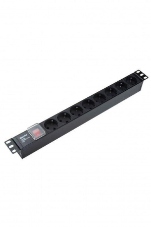 Блок розеток SHE19-8SH-S-IEC 19дюйм 250В 1U 10А 8 розеток Schuko с выкл. алюм. корпус разъем IEC 60320 C14  255002