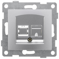Розетка телефонная 1-м СП Bravo RJ12 механизм серебр.  С10Т1-004