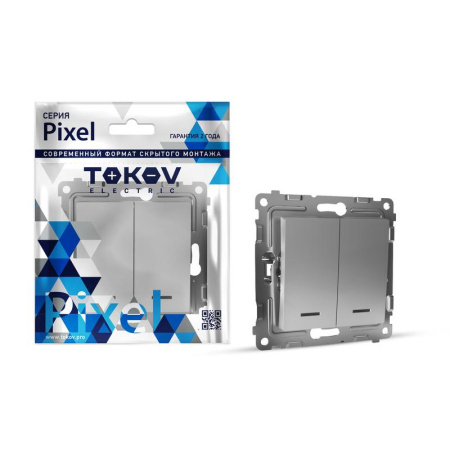 Выключатель 2-кл. СП Pixel 10А IP20 с индикатором механизм алюм.  TKE-PX-V2I-C03