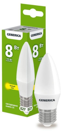 Лампа светодиодная C35 8Вт свеча 3000К E27 230В  LL-C35-08-230-30-E27-G