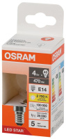 Лампа светодиодная филаментная LS CLP40 4W/827 230VFILCL 4Вт 2700К тепл. бел. E14 470лм P угол пучка 300град. 220-240В (замена 40Вт) прозр. стекло OSRAM 4058075684331