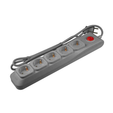 Удлинитель с сетевым фильтром 5х5м с заземл. 10А Lux SGSL5-5 GREY ПВС 3х0.75 защита от перенапряж. короткого замыкания  UL-00001758