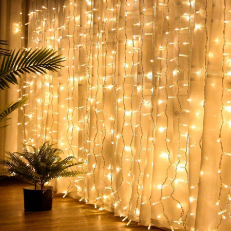 Гирлянда светодиодная "Дождь/Занавес" 3х3м 400LED тепл. бел. IP20 220В 8 режимов  Б0051873