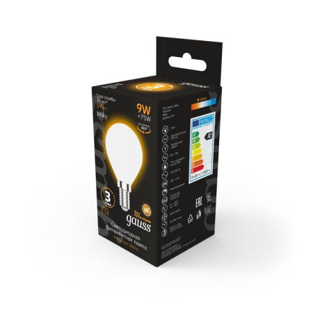 Лампа светодиодная филаментная Black Filament 9Вт P45 шар матовая 3000К тепл. бел. E14 590лм  105201109