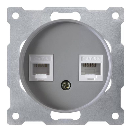 Розетка компьютерная + телефонная 2-м СП Florence RJ45 + RJ11 кат.5E механизм сер. (1E20801302)  2172840