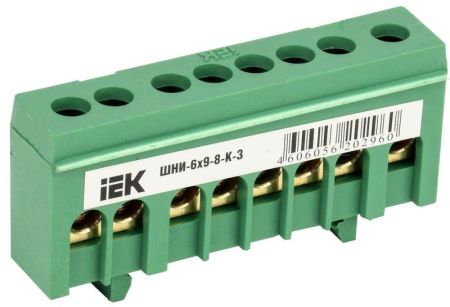 Шина PE "земля" в корп. изол. на DIN-рейку ШНИ-6х9-8-К-З зел.  YNN10-69-8KD-K06