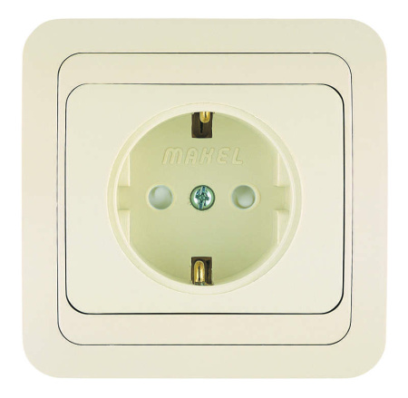 Розетка 1-м СП Mimoza 16А IP20 с заземл. защ. шторки крем./крем.  25058