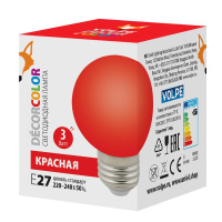 Лампа декоративная светодиод. LED-G60-3W/RED/E27/FR/С Шармат упак. картон красн.  UL-00006959