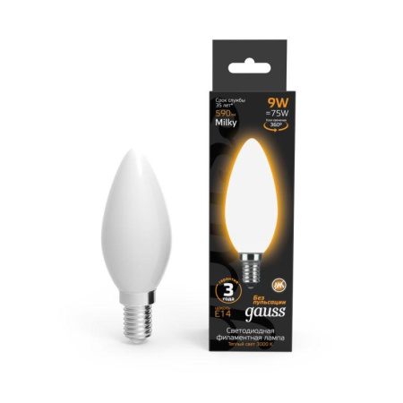 Лампа светодиодная филаментная Black Filament 9Вт свеча матовая 3000К тепл. бел. E14 590лм  103201109