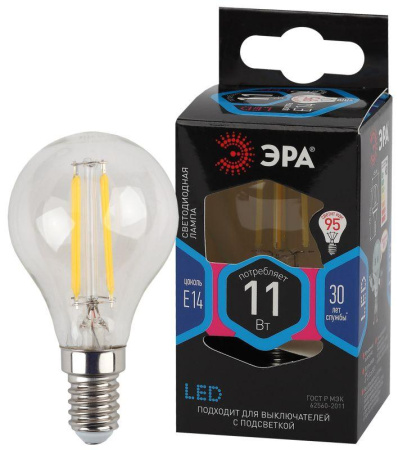 Лампа светодиодная филаментная F-LED P45-11W-840-E14 11Вт P45 шар 4000К нейтр. бел. E14  Б0047014