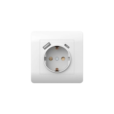 Розетка NEW3-E 16А с заземл. защ. шторки с 2-мя заряд. устройствами USB A+C 5В/2.1А бел.  431552