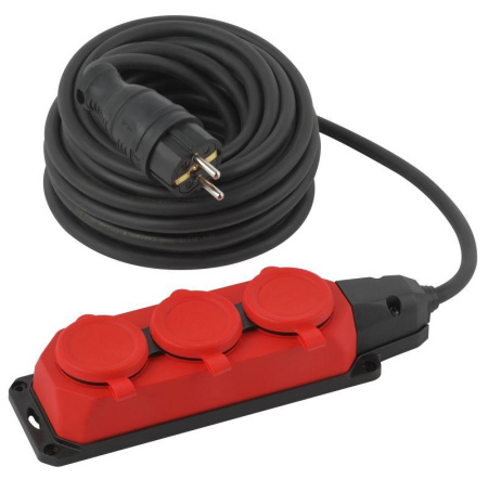 Удлинитель силовой UK-3e-3x1.5-10m-IP44(KG) с заземлением 3 розетки каучук 10м КГ 3х1.5кв.мм IP44  Б0057580
