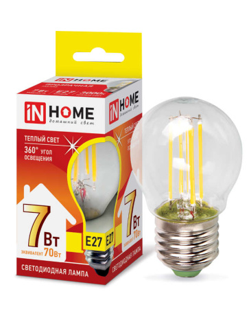 Лампа светодиодная LED-ШАР-deco 7Вт шар прозрачная 3000К тепл. бел. E27 810лм 230В  4690612016320