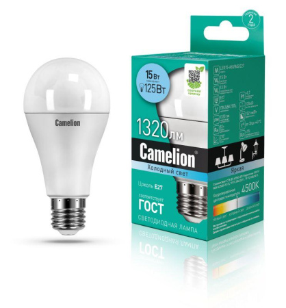 Лампа светодиодная LED15-A60/845/E27 15Вт грушевидная 4500К E27 1320лм 220В бел.  12186