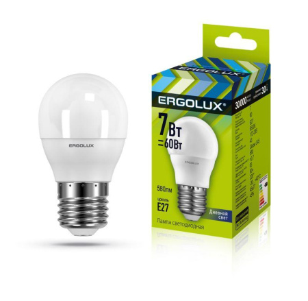 Лампа светодиодная LED-G45-7W-E27-6500K 172-265В "Шар"  12877