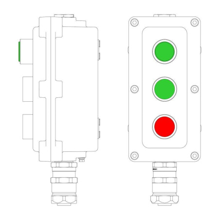 Пост управления взрывонепроницаемый из алюм. LCSD-03-B-MB-L1G(220)x1-P1G(11)x1-P1R(11)x1-PBMB-ANP15BMB DKC LCSD21000125