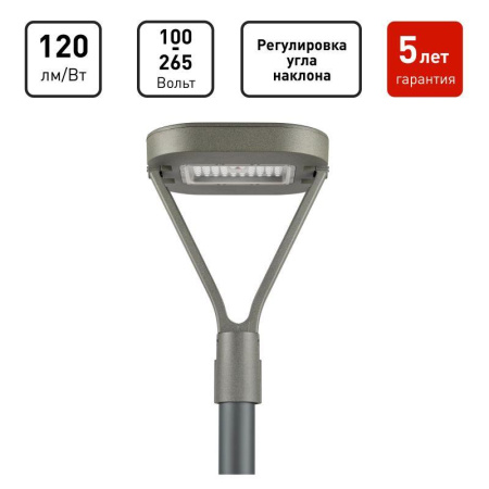 Светильник светодиодный SPP-505-0-30K-050 50Вт 6000лм 3000К IP65 КСС Д садово-парковый сер.  Б0062697