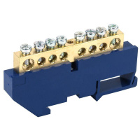 Шина "N" нулевая с синим изолятором на DIN-рейку 8x12мм стойка бол. 8 групп  11-2347