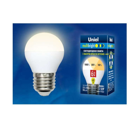 Лампа светодиодная LED-G45-6W/WW/E27/FR/MB PLM11WH Multibright 6Вт шар матовая 3000К тепл. бел. E27 100-50-10 (упак. картон)  UL-00002377
