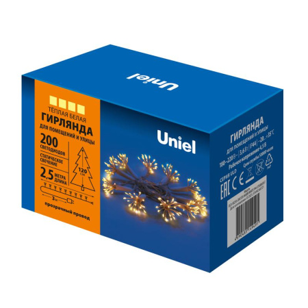 Гирлянда ULD-S0250-200/STA WARM WHITE IP44 STARBURST "Звезда" 2.5м 200 LED тепл. свет. провод прозр.  UL-00008564
