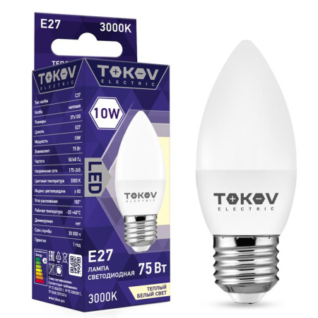 Лампа светодиодная 10Вт С37 3000К Е27 176-264В  TKE-C37-E27-10-3K