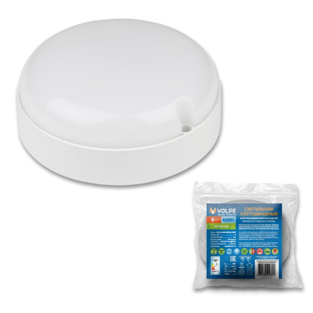 Светильник светодиодный ULW-Q223 8W/4000К IP65 WHITE влагозащ. Круг бел. свет 4000К d135мм бел.  UL-00004567