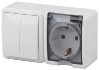 Блок ОП розетка+выключатель 2-кл. 11-7402-01 16АХ(10AX)-250В IP54 Эксперт бел. ЭРА Б0020735