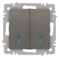 Выключатель Accent 6-105-09 двойн. с подсветкой 10А-250В IP20 СУ AL/CU титан  Б0063525