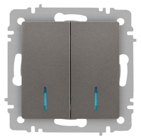 Выключатель Accent 6-105-09 двойн. с подсветкой 10А-250В IP20 СУ AL/CU титан  Б0063525