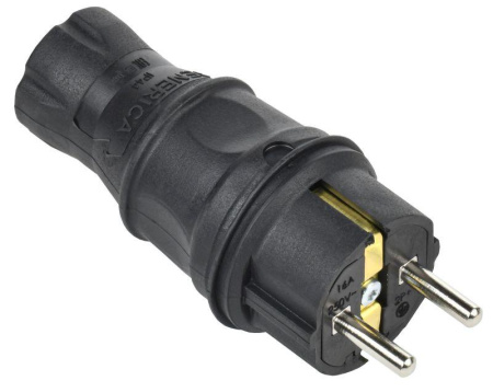 Вилка прямая 16А IP44 каучук черн.  EVK20-016-01-44-K02-G