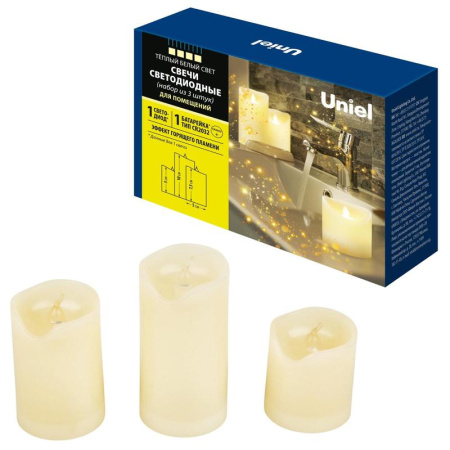 Фигура ULD-F060 WARM WHITE CANDLE SET3 "Свеча" на батарейках CR2032 (в/к) 1 LED тепл. свет (уп.3шт)  UL-00008593
