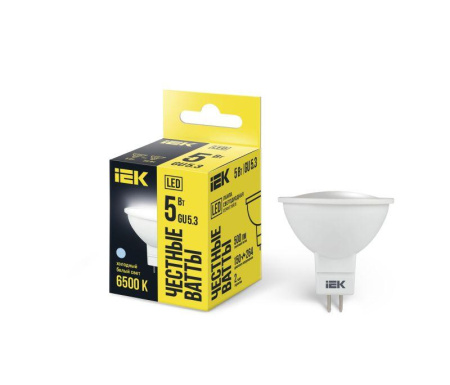 Лампа светодиодная ECO MR16 софит 5Вт 230В 6500К GU5.3  LLE-MR16-5-230-65-GU5