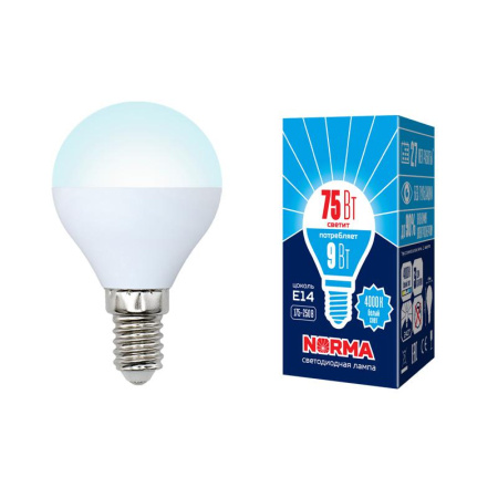Лампа светодиодная LED-G45-9W/NW/E14/FR/NR Norma 9Вт матовая E14 (упак. картон)  UL-00003825