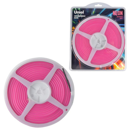 Лента светодиодная гибкая ULS-N01-2835-120LED/m-6mm-IP67-DC12V-9W/m-5M-PINK NEON (блист. 5м) свет роз.  UL-00009090