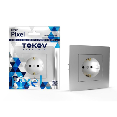 Розетка 1-м СП Pixel 16А IP20 с заземл. защ. шторки в сборе алюм.  TKE-PX-R1FZSF-C03