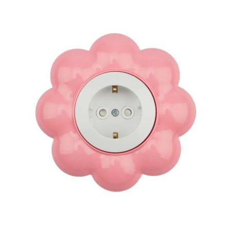Розетка 1-м СП HAPPY Цветок с заземл. защ. шторки бел./роз.  KR-78-0625